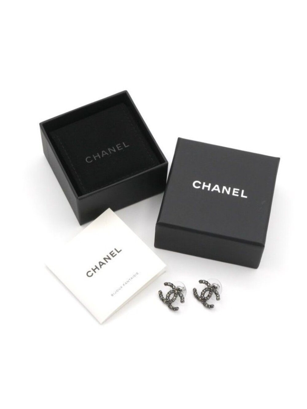 Chanel Earrings Silver Black Coco Mark Rhinestone - Picture 9 of 10